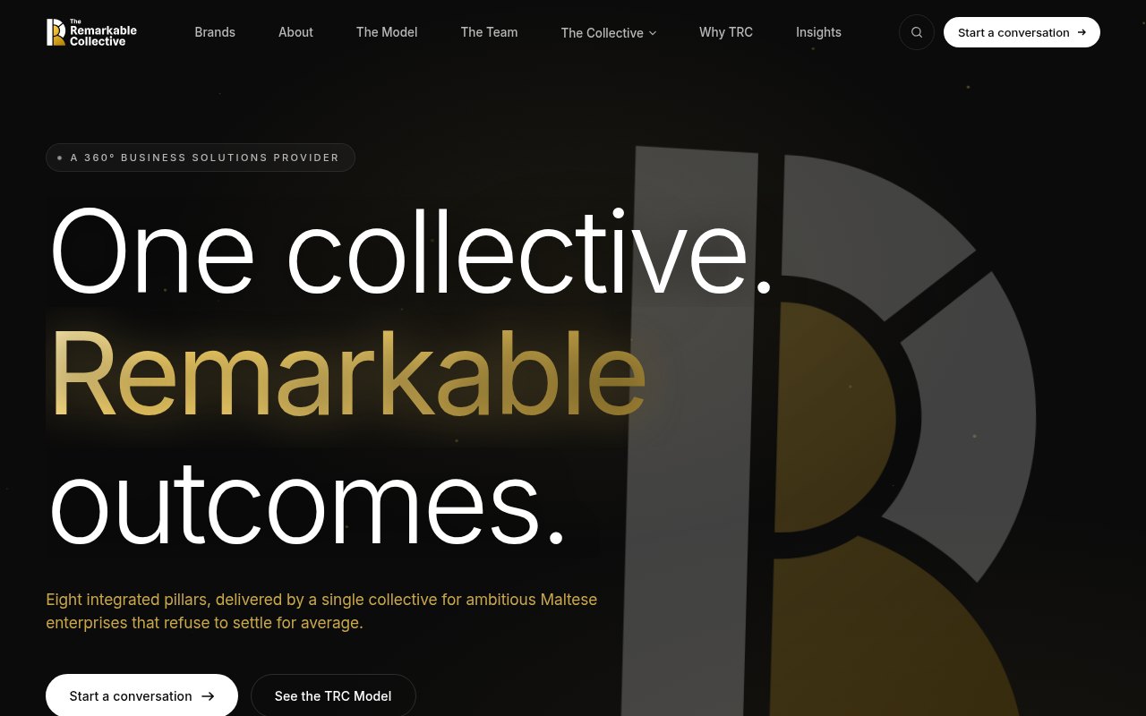 The first screen of theremarkablecollective.com: group site for The Remarkable Collective.